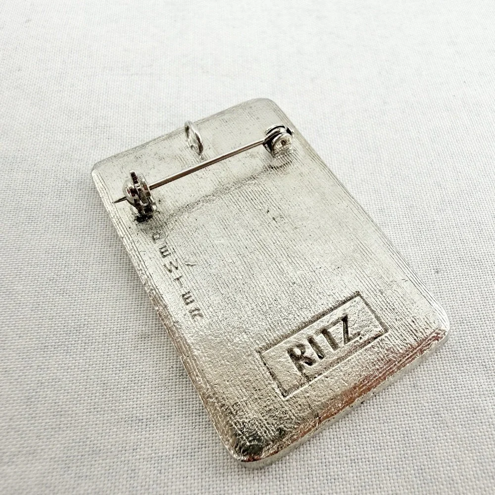 Vintage '70s Charles of the Ritz Pewter Brooch Pin/Pendant Black Enamel Art Deco